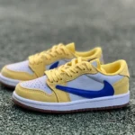 Travis Scott x Air Jordan 1 Low DZ5909-700 Yellow Blue Kids Version