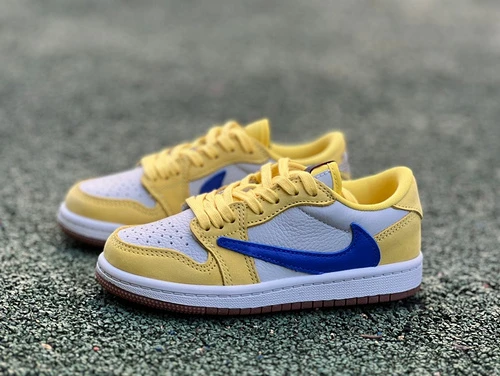 Travis Scott x Air Jordan 1 Low DZ5909-700 Yellow Blue Kids Version