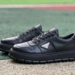 PRADA Leather Low Top Black Sneakers