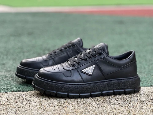 PRADA Leather Low Top Black Sneakers