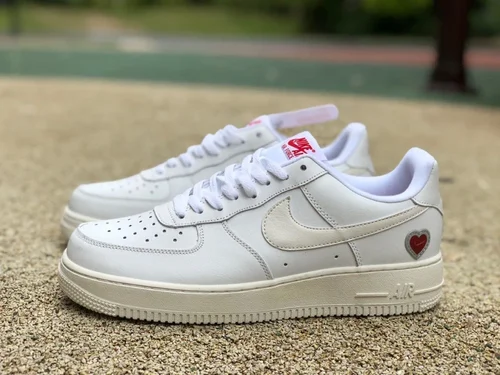 Nike Air Force 1 AF1 White Red Valentine's Day Heart Sneakers DD7117-100