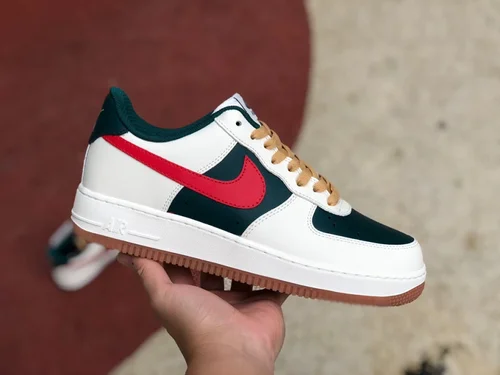 Nike Air Force 1 AF1 White Green Red Rubber Low-Top Sneakers FD9063-163