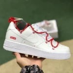 Supreme x Nike Air Force 1 White Red Lace-Up CU9225-100