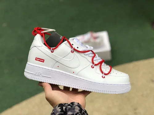 Supreme x Nike Air Force 1 White Red Lace-Up CU9225-100