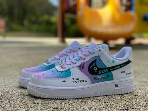 Nike Air Force 1 Cyberpunk Future Game Low-Top Custom Sneakers White Purple Blue HU6395-756