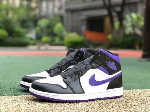 Air Jordan 1 Mid Black White Purple 554724-095