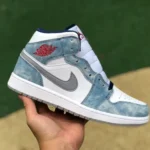 Air Jordan 1 Mid DN3706-401 Washed Blue Retro Basketball Shoes