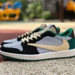 Travis Scott x Air Jordan 1 Low DM7866-316 White Green Flyknit Reverse Swoosh