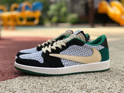 Travis Scott x Air Jordan 1 Low DM7866-316 White Green Flyknit Reverse Swoosh