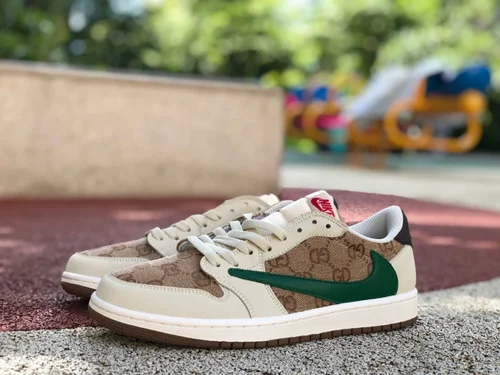 Travis Scott x Air Jordan 1 Low DM7866-162 White Brown Gucci Collaboration