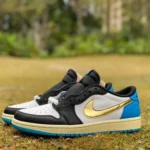 Air Jordan 1 Low CZ0790-104 Black White Blue Gold Hook Retro