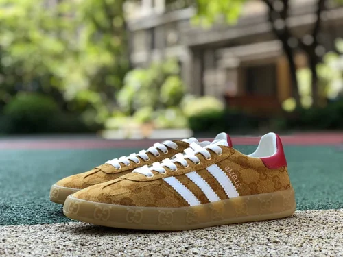 GUCCI x Adidas Originals Gazelle Low-Top Sneakers in White & Brown