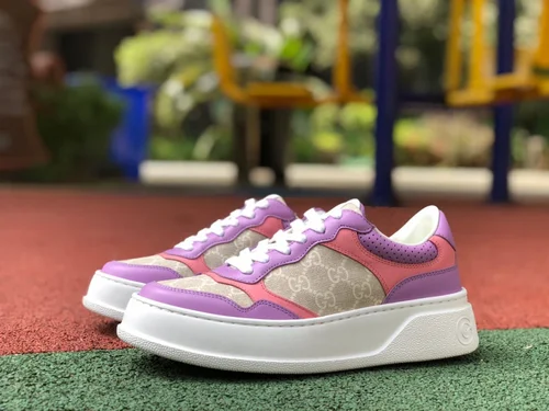 GUCCI Low-Top Canvas Platform Sneakers in Pink & Purple