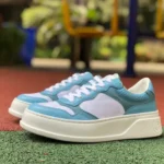 GUCCI Low-Top Canvas Platform Sneakers in White & Blue