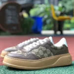 GUCCI Low-Top Canvas Platform Sneakers in Grey & Light Brown