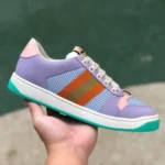 GUCCI Screener Low-Top Distressed Mesh Sneakers in Purple & Pink