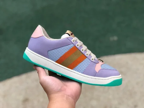 GUCCI Screener Low-Top Distressed Mesh Sneakers in Purple & Pink