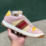 Gucci Screener Pink Yellow Distressed Mesh Low Top Fashion Sneakers