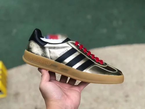 Adidas Originals x GUCCI Gazelle Low-Top Sneakers in Black Red & Gold