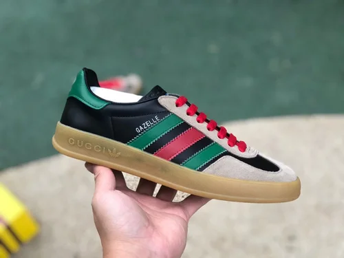 Adidas Originals x GUCCI Gazelle Low-Top Sneakers in Black Green & Brown