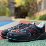 GUCCI GG Leather Embroidered Platform Sneakers in Black