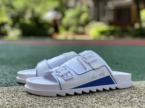 Louis Vuitton 2022 Summer White Blue Slides