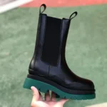 Bottega Veneta High Top Black Green Wave BV Tire Thick Sole Chelsea Boots Women