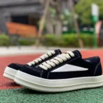 RICK OWENS Black White Suede Leather Low Top Sneakers