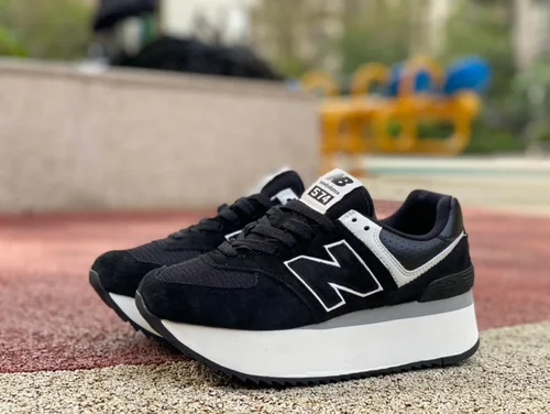 New Balance 574 Thick Sole Black White Retro Dad Shoes for Women WL574ZAB