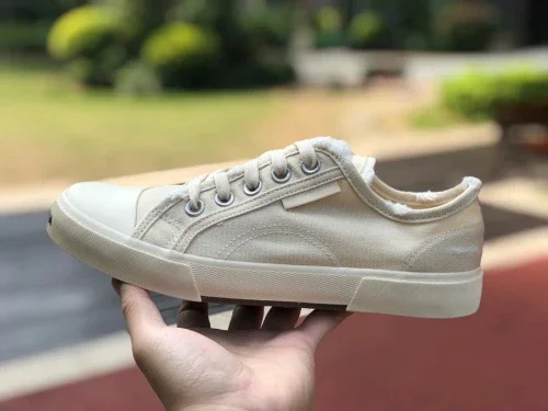 Balenciaga Paris Beige Low Top Canvas Sneakers