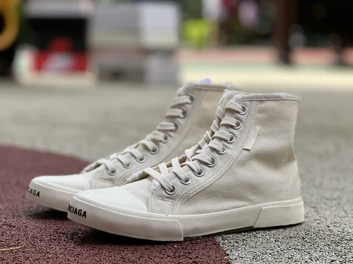 Balenciaga Paris Beige High Top Canvas Sneakers