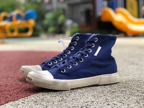 Balenciaga Paris Navy Blue High Top Canvas Sneakers