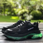 Balenciaga Black Green Triple S Clear Sole Vintage Dad Shoes