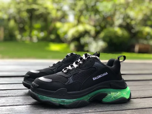 Balenciaga Black Green Triple S Clear Sole Vintage Dad Shoes