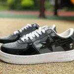 BAPE STA SK8 Low-Top Shoes in Black and Grey with Patent Leather