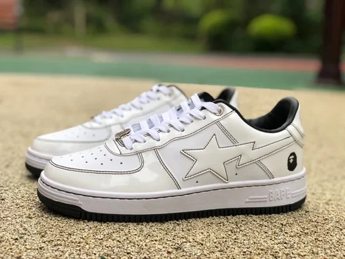 BAPE STA SK8 Low-Top Shoes in White with Patent Leather