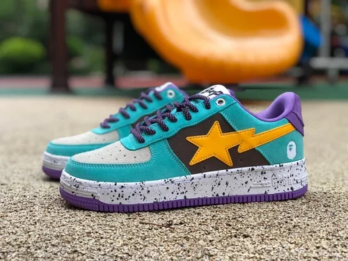 BAPE STA SK8 Low-Top Shoes in Green Purple and Yellow