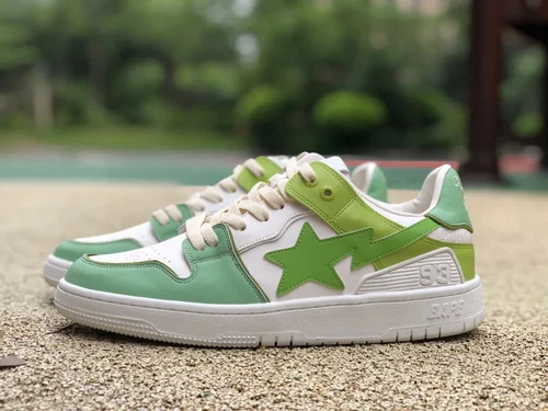 BAPE STA SK8 Low-Top Shoes in White and Light Green