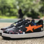 BAPE STA SK8 Low-Top Shoes in Black and Orange with Graffiti