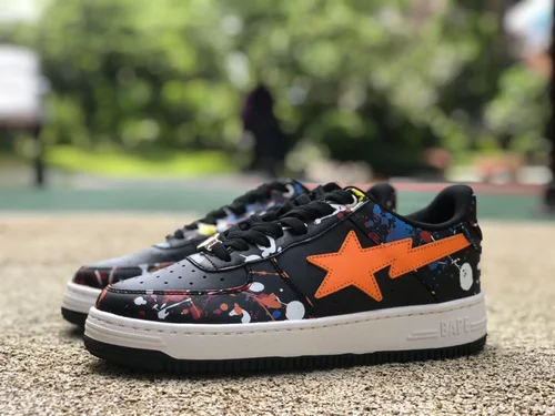 BAPE STA SK8 Low-Top Shoes in Black and Orange with Graffiti