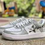 BAPE STA SK8 Low-Top Shoes in White and Grey with Patent Leather