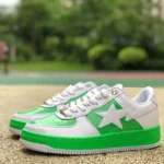 BAPE STA SK8 Low-Top Shoes in White and Green with Patent Leather