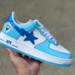 BAPE STA SK8 Low-Top Shoes in Grey White and Blue with Patent Leather