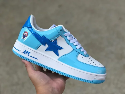 BAPE STA SK8 Low-Top Shoes in Grey White and Blue with Patent Leather