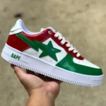 BAPE STA SK8 Low-Top Shoes in Green White and Red