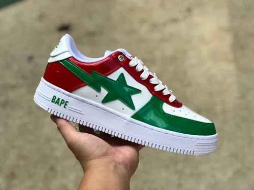 BAPE STA SK8 Low-Top Shoes in Green White and Red