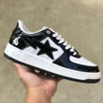 BAPE STA SK8 Low-Top Shoes in Black and White with Patent Leather