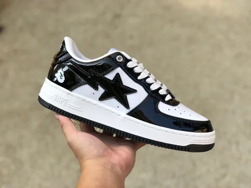 BAPE STA SK8 Low-Top Shoes in Black and White with Patent Leather