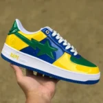 BAPE STA SK8 Low-Top Shoes in Yellow Green and Blue with Patent Leather