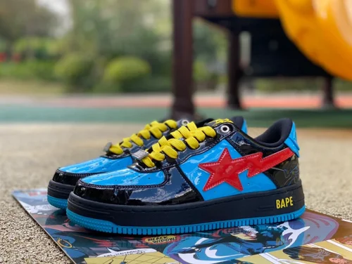 Marvel x BAPE STA SK8 Low-Top Shoes in Black Blue and Red